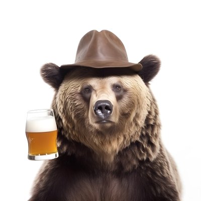 un oso con sombrero de copa una jarra de cerveza de frente y de perfil sobre fondo blanco 2 de Kurt Heppke