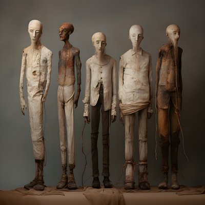 cuatro figuras de arcilla de hombres de pie uno al lado del otro 4 de Kurt Heppke
