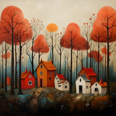 cuatro casas rojas en el bosque 1 de Kurt Heppke