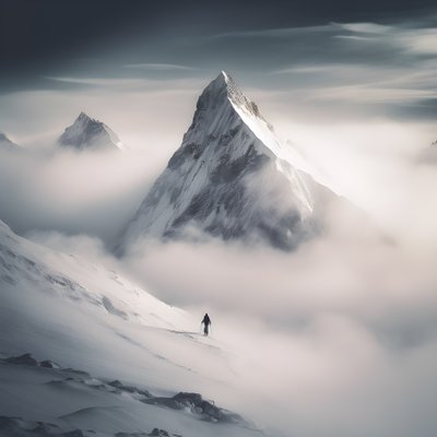 dos personas esquiando sobre una montaña nublada 1 de Kurt Heppke