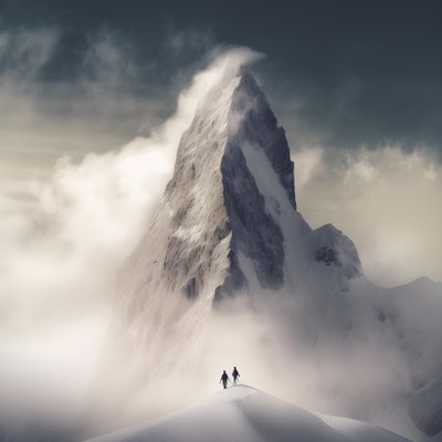dos personas esquiando sobre una montaña nublada 1 de Kurt Heppke