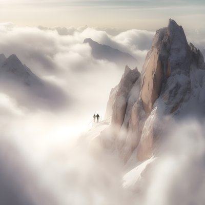 dos personas esquiando sobre una montaña nublada 2 de Kurt Heppke