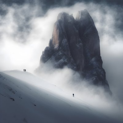 dos personas esquiando sobre una montaña nublada 3 de Kurt Heppke