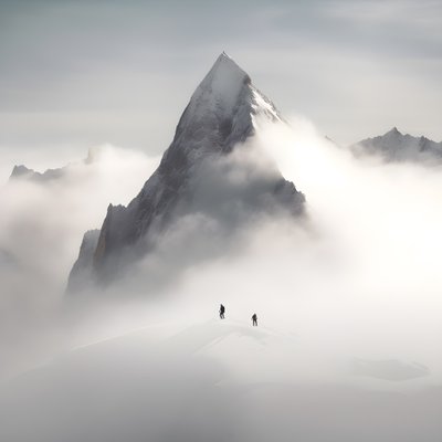 dos personas esquiando sobre una montaña nublada 3 de Kurt Heppke