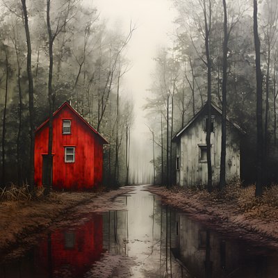 dos casas rojas en el bosque 3 de Kurt Heppke