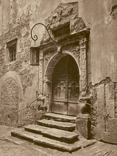Rothenburg o d T, Portal des alten Rathauses; Rothenburg-on-the-Tauber, Portal del antiguo Ayuntamiento (foto b/n) de Kurt Hielscher