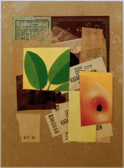 Sin título (Con trozo de manzana y hojas verdes) de Kurt Schwitters