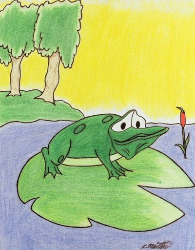 Lily Pad Frog, 2005 (lápiz de color sobre papel) de Kurtis L. Miller