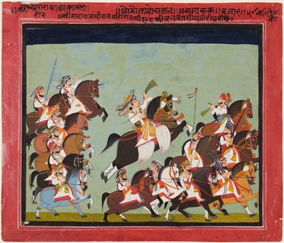 Maharajá Balwant Singh de Ratlam (r. 1825-1829) en procesión con sus familiares y cortesanos de Kushala