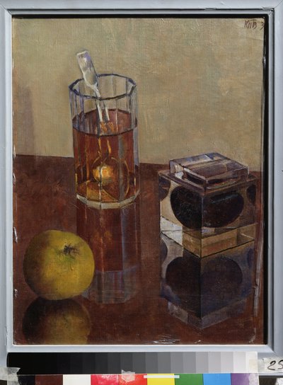 Bodegón con un tintero. Pintura de Kuzma Sergeyevich Petrov Vodkin (Petrov-Vodkin) (Kouzma Petrov Vodkin) (Petrov-Vodkin) (1878-1939), óleo sobre lienzo de Kuzma Sergeevich Petrov Vodkin