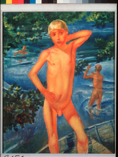 Chicos bañándose. Pintura de Kuzma Sergeevich Petrov Vodkin (Petrov-Vodkin) (Kouzma Petrov Vodkin) (Petrov-Vodkin) (1878-1939), óleo sobre lienzo de Kuzma Sergeevich Petrov Vodkin