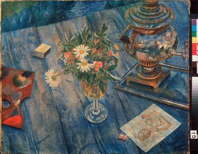 Naturaleza muerta con samovar. Pintura de Kuzma Sergeevich Petrov Vodkin (Petrov-Vodkin) (Kouzma Petrov Vodkin) (Petrov-Vodkin) (1878-1939), óleo sobre lienzo de Kuzma Sergeevich Petrov Vodkin