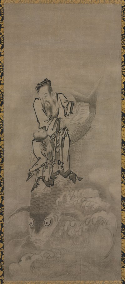 Hotei with Daoist Immortals: Immortal Riding Carp de Kyūseki Tomonobu
