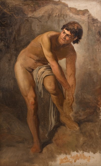 Figura de un joven italiano en un paisaje rocoso de L.A. Schou