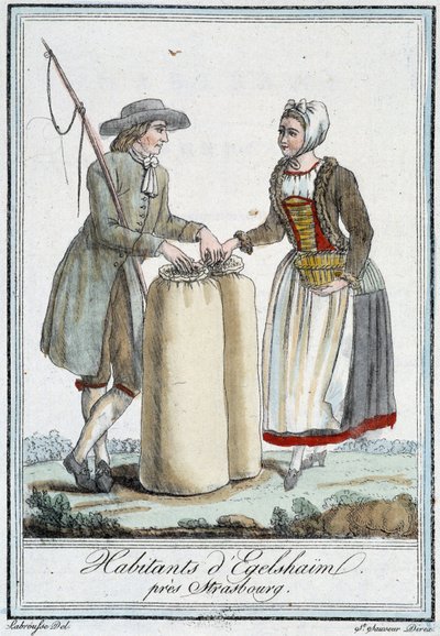 Habitantes de Egelshaïm, cerca de Estrasburgo - en "Encyclopedia of travels" de J. Grasset St Sauveur, Deron, París de L.F. Labrousse