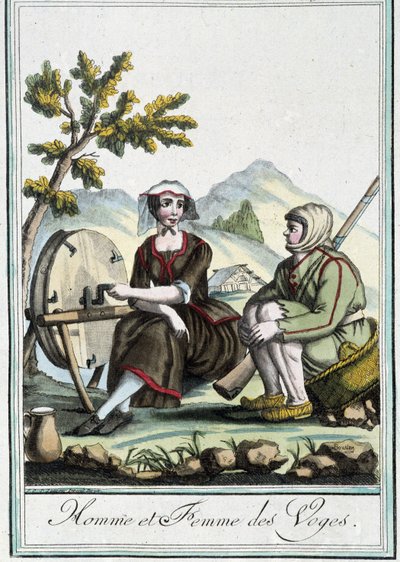 Hombre y mujer de los Vosgos - en “Enciclopedia de Viajes” de J. Grasset St Sauveur, Deron, París de L.F. Labrousse