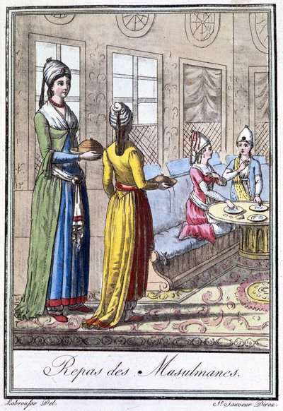 Comida de musulmanas - en “Encyclopédie des voyages” de J. Grasset St Sauveur, ed. Deroy, París de L.F. Labrousse