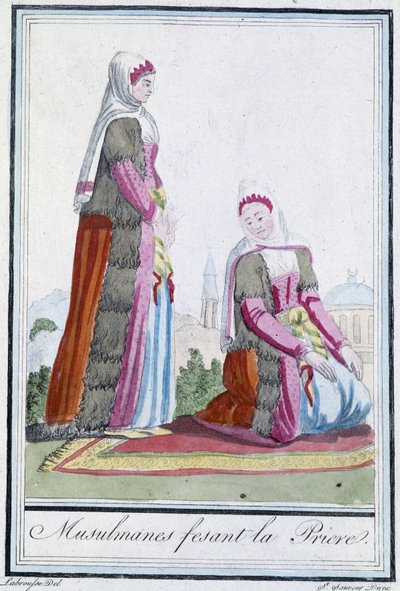 Musulmanes en oración - en “Encyclopédie des voyages” de J. Grasset St Sauveur, ed. Deroy, París de L.F. Labrousse