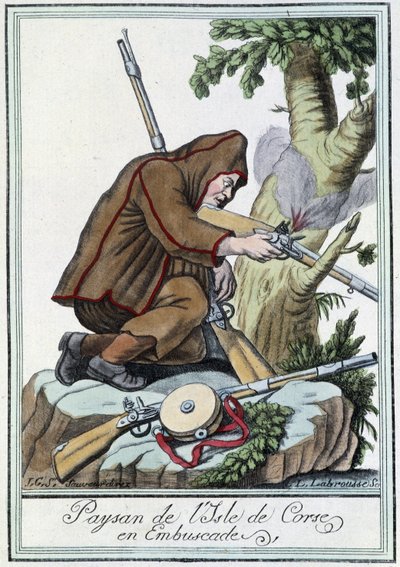 Campesino de la Isla de Córcega en emboscada - en “Enciclopedia de Viajes” de J. Grasset St Sauveur, Deron, París de L.F. Labrousse