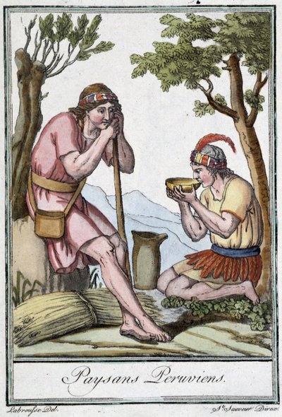Campesinos peruanos - en Encyclopedia of Travels por J. Grasset St Sauveur, ed. París de L.F. Labrousse