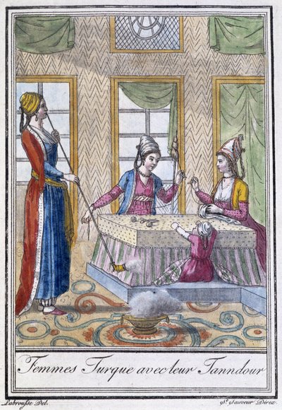 Mujeres turcas con su Tanndour - en “Encyclopédie des voyages” de J. Grasset St Sauveur, ed. Deroy, París de L.F. Labrousse