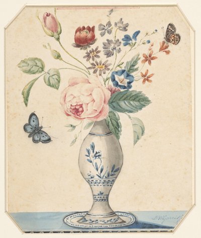 Jarrón con flores y una mariposa azul de L.W. Garrison