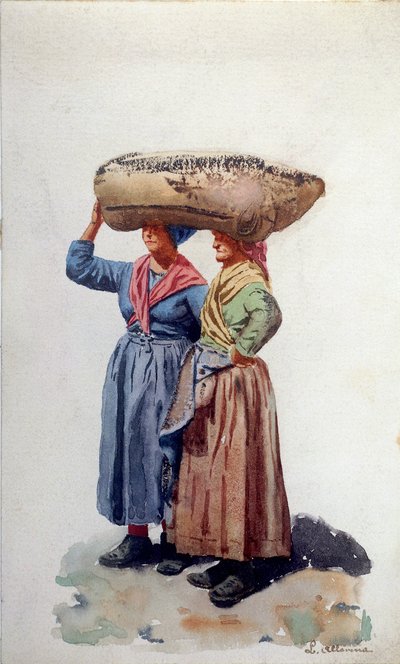 Dos mujeres trabajadoras portuarias en el puerto de Génova, c.1890 de L. Allavena