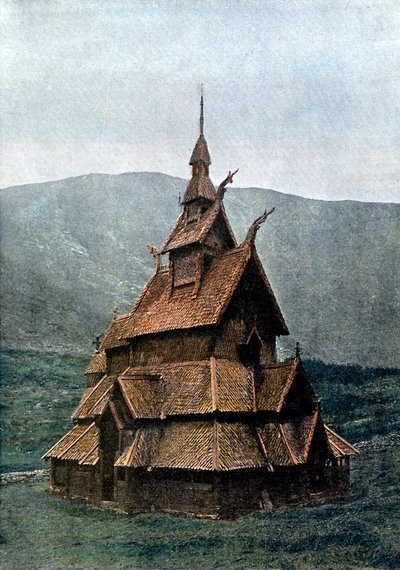 Iglesia de madera de Borgund, Sogn og Fjordane, Noruega, c. 1890 de L Boulanger