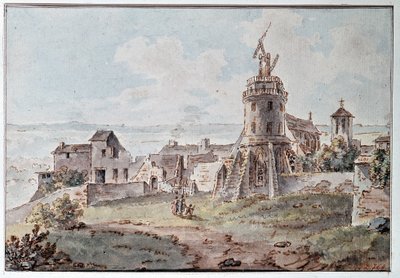 Un telégrafo Chappe en lo alto de una torre, por Goblain, finales del siglo XVIII de L. Goblain