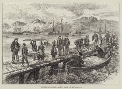 Bocetos en Islandia, desembarcando Bacalao Seco en Reikiavik de L. Huard