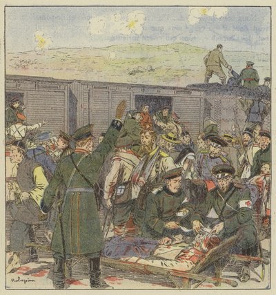 Embarque de los heridos durante la batalla de Kai-Ping de L. Malespine