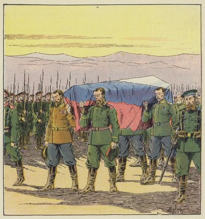 Funerales de los heridos rusos después de la batalla de Vafangou de L. Malespine