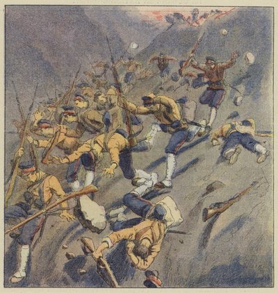 Los rusos repelen a los japoneses en el desfiladero de Miaoline de L. Malespine