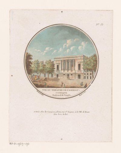 Vista del Teatro del Ambigú-Comique
Vista del teatro Ambigu-Comique (título en el objeto)
Gezichten op de belangrijkste gebouwen van Parijs (título de la serie)
Vues pittoresques des principaux edifices de Paris (título de la serie) de L. Roger
