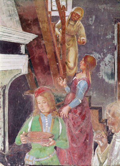 Joven sirviente sosteniendo un plato, detalle de San Benito recibiendo hospitalidad, de la vida de San Benito, 1497-98 (detalle) de L. and Sodoma, G. Signorelli