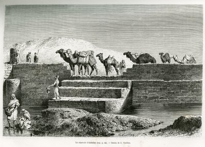 El Reservorio de Abdullah, Arabia Saudita, ilustración de "Peregrinación a Nejd, la cuna de la raza árabe", publicada en el World Tour, dirigida por Edouard Charton (1807-1890) 1882 de Lady Anne Blunt