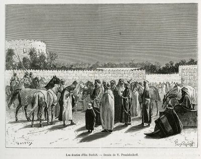Los establos del Emir Muhammad Ibn Abdullah Al Rashid, ilustración de "Peregrinación a Nejd, la cuna de la raza árabe", publicada en el 