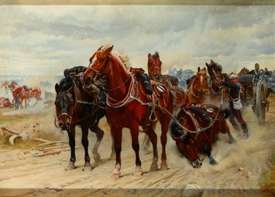 Héroes pacientes, un equipo de artillería a caballo real en acción de Lady Butler