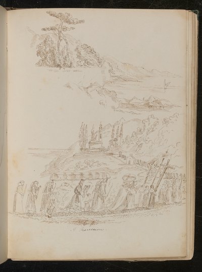 Estudio de una "Procesión" monástica en un paisaje costero de Lady Butler