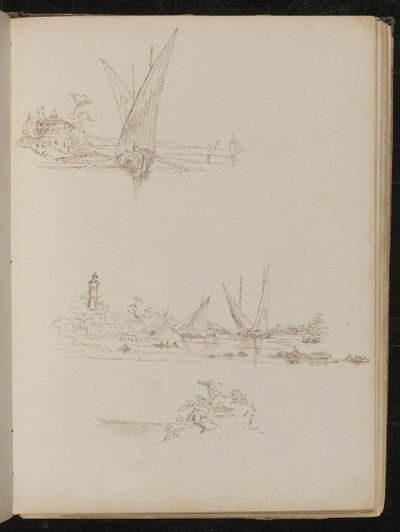 Tres estudios de barcos y paisaje costero de Lady Butler