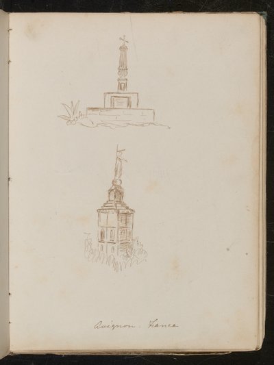 Dos estudios arquitectónicos de monumentos, ubicación anotada como "Avignon - Francia" de Lady Butler