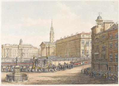El coche fúnebre y la procesión en el funeral de estado del Duque de Wellington pasando por Mansion House el 18 de noviembre de 1852 de Lady Emily Drummond