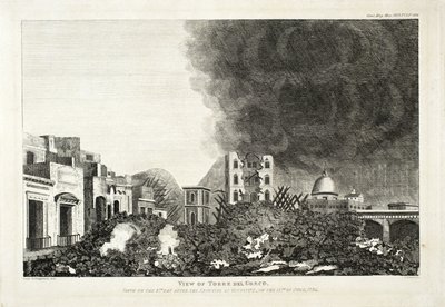 Vista de Torro del Greco: Tomada el octavo día después de la erupción del Vesubio, 15 de junio de 1794 (grabado y aguafuerte) de Lady H. Fitzgerald