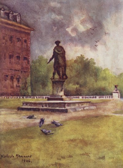 Estatua de Carlos II, Hospital de Chelsea (litografía en color) de Lady Victoria Marjorie Harriet Manners