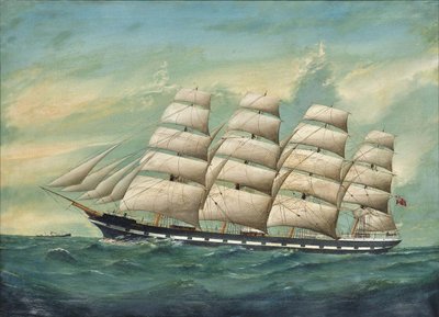 El barco de cuatro mástiles Romsdal surcando las olas de Lai Fong