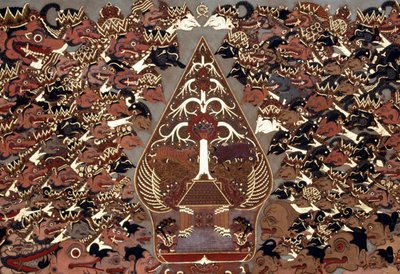 Pintura en estilo Wayang Beber inspirada en el Teatro de Sombras (wayang kulit), Palacio Mangkunegaran, Surakarta, Java, Indonesia de Amadeo (after) Modigliani