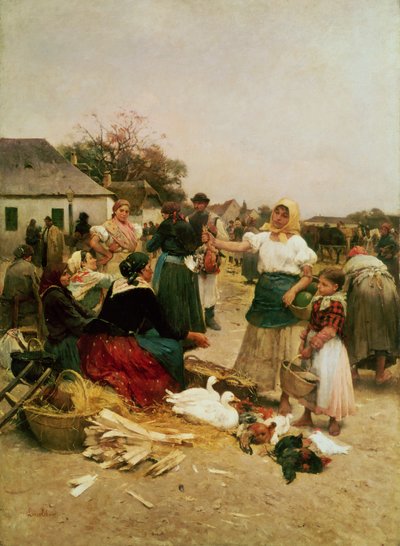 El mercado de aves, 1885 de Lajos Deak Ebner