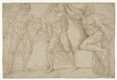 Tres hombres desnudos en diferentes poses de Lambert Lombard