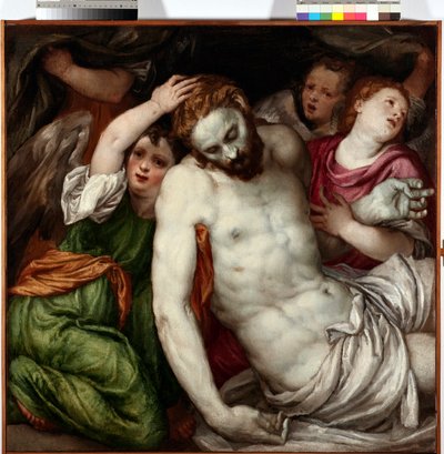 Piedad con ángeles. Pintura de Lambert Sustris (1515-1584) Siglo XVI. Musei di Strada Nuova, Génova de Lambert Sustris