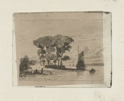 Paisaje de río con velero y árboles. de Lambertus  Hardenberg